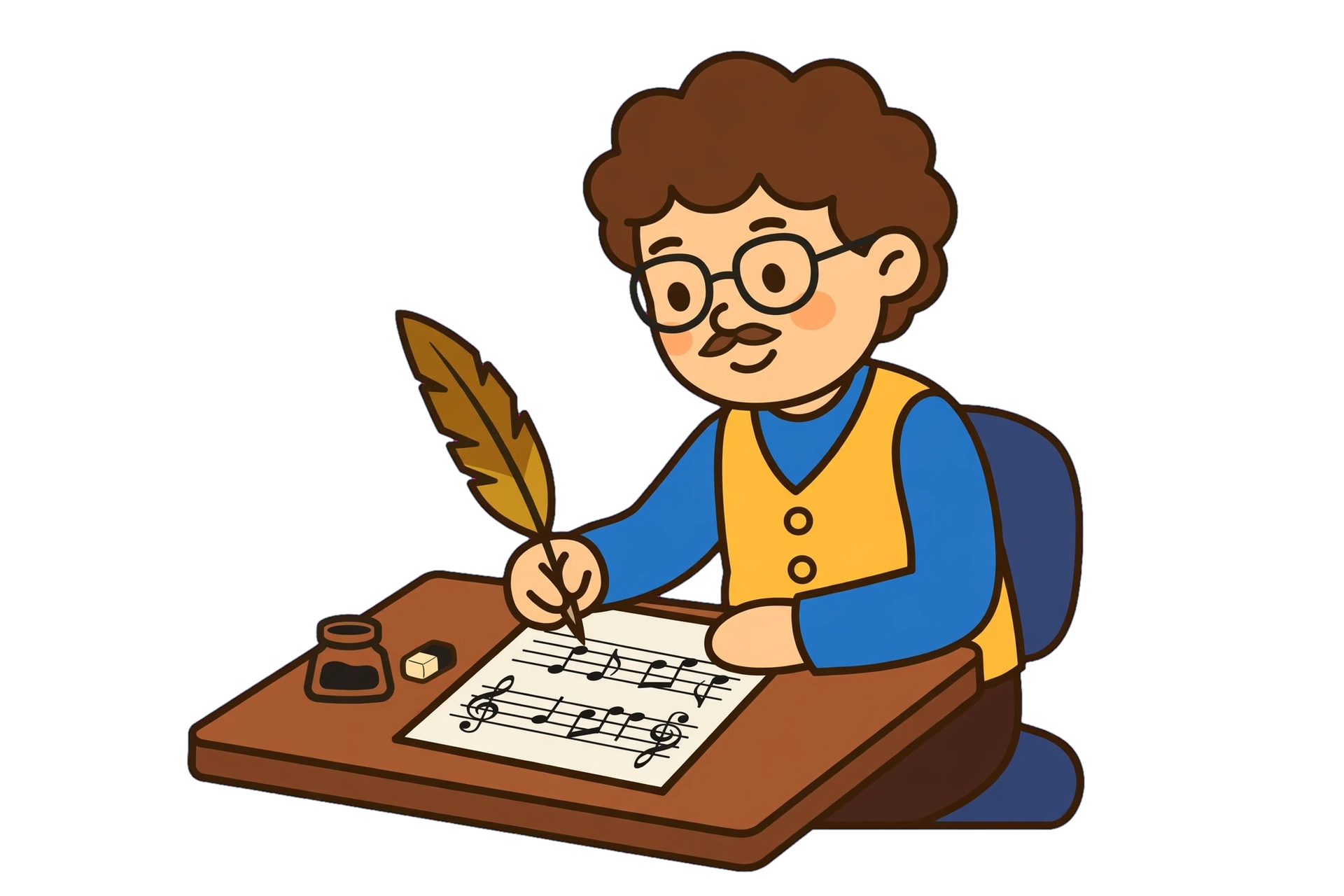 Ilustração de um compositor escrevendo partituras musicais